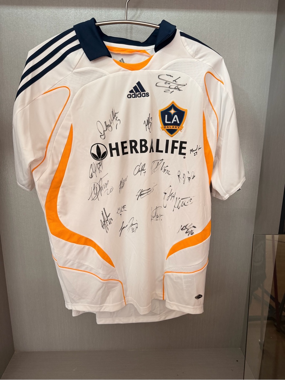 adidas LA Galaxy White and Orange Short-Sleeve Soccer Jersey - Signed
